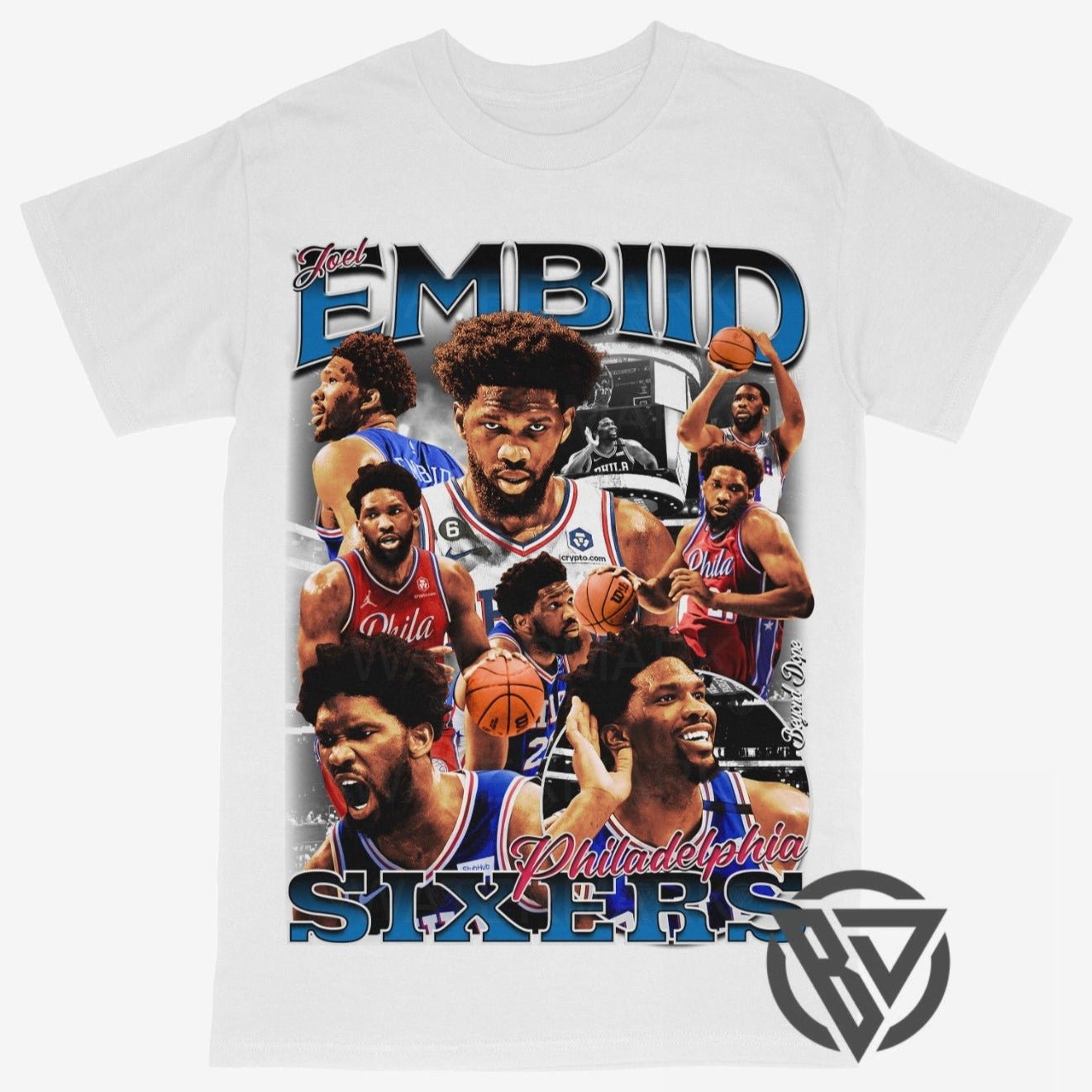 Joel Embiid graphic t-shirt basketball design Philadelphia 76ers Sixers Tee