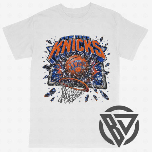 New York Knicks vintage basketball graphic shirt close up
