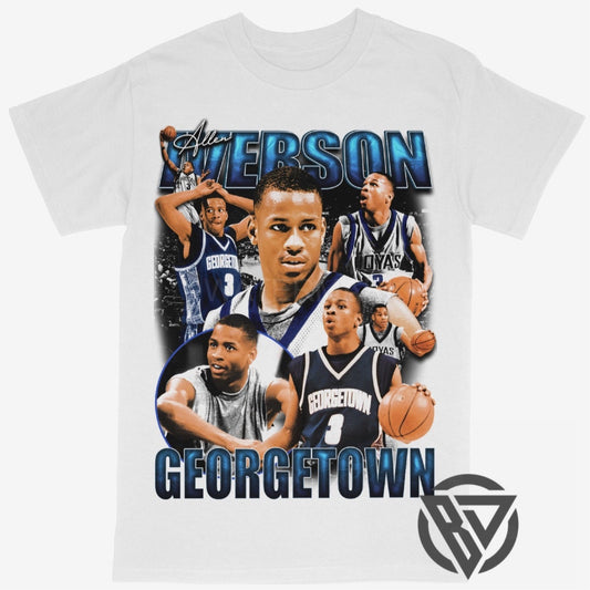 Allen Iverson Georgetown Hoyas College Basketball Rap Style Graphic Tee Shirt