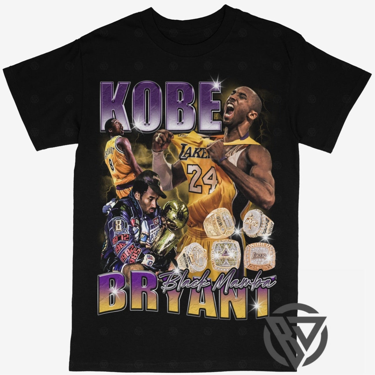Kobe Tee Shirt Black Mamba 5 rings Iconic Graphic Lakers Basketball Merch