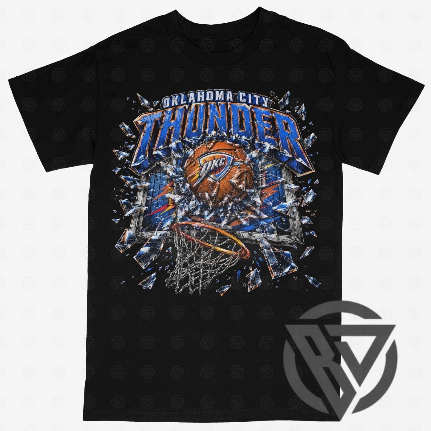 Oklahoma City Thunder graphic t-shirt shattered backboard design