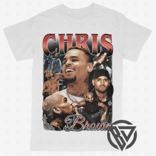 T-shirt with a collage of images and text featuring a well-known artist on a white background.