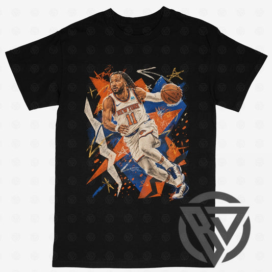 Jalen Brunson New York Knicks graphic t-shirt basketball action design