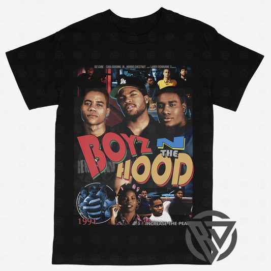 Boyz N the Hood graphic tee featuring classic 90s movie artwork on black shirt