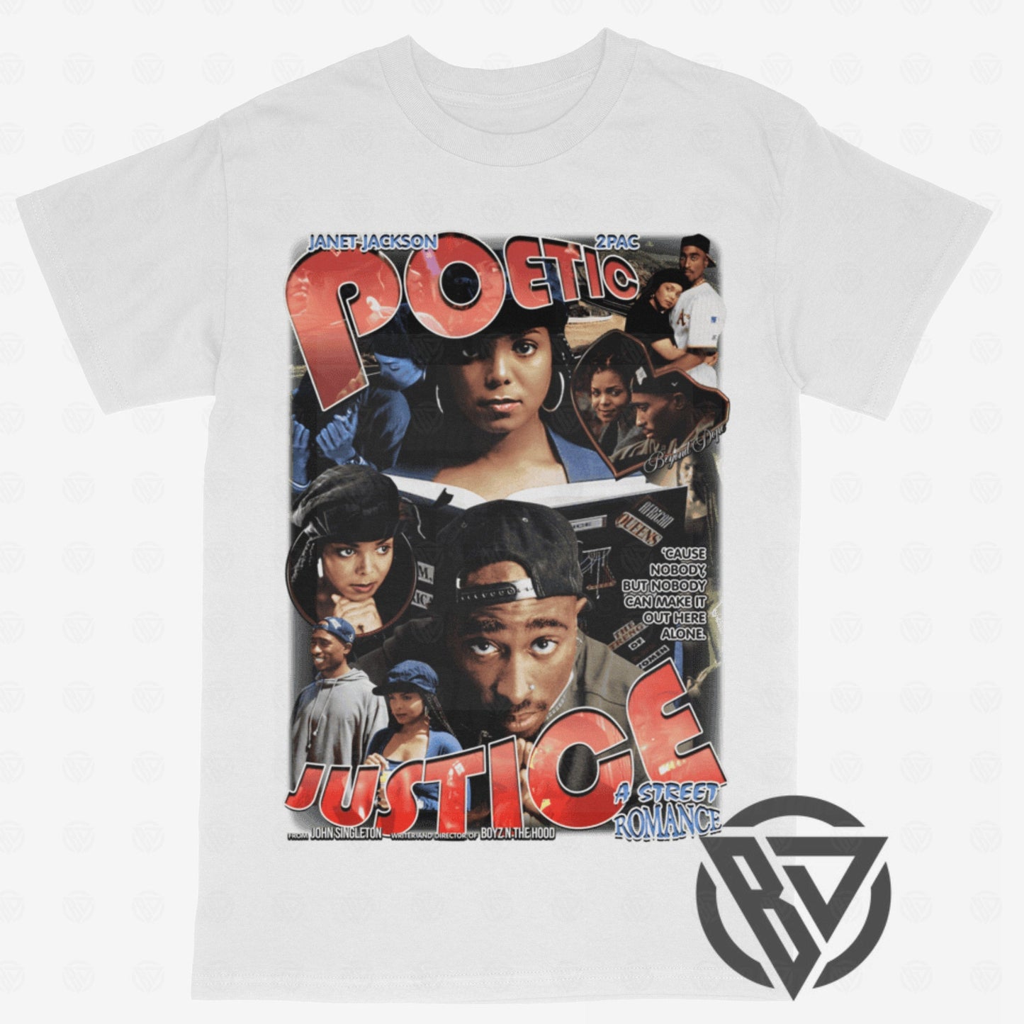 Poetic Justice graphic tee featuring classic 90s movie artwork on white shirt