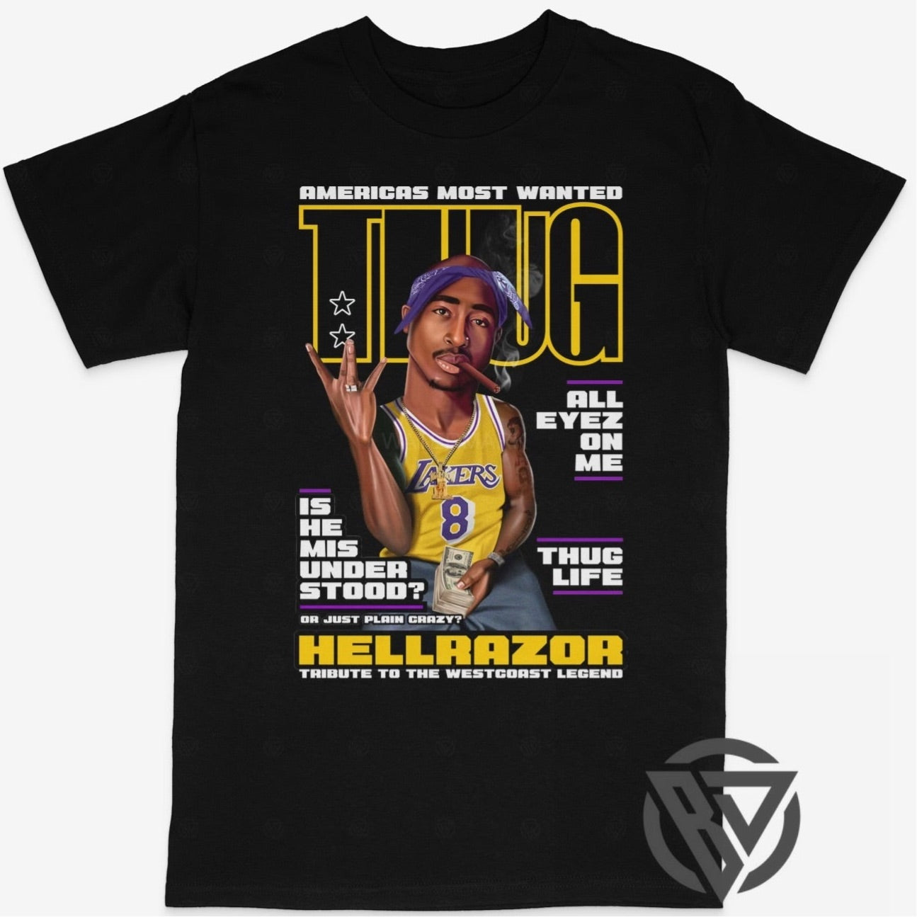 Tupac Tee Shirt Shakur 2pac West Coast Thug Life Lakers ( BF )