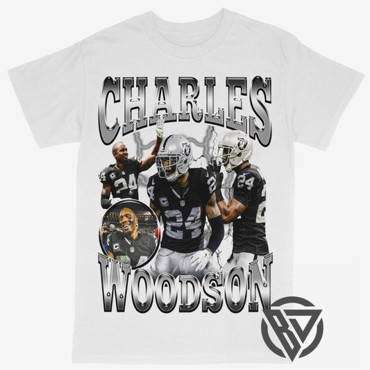 Charles Woodson Tee Shirt Oakland Las Vegas Raiders NFL Football